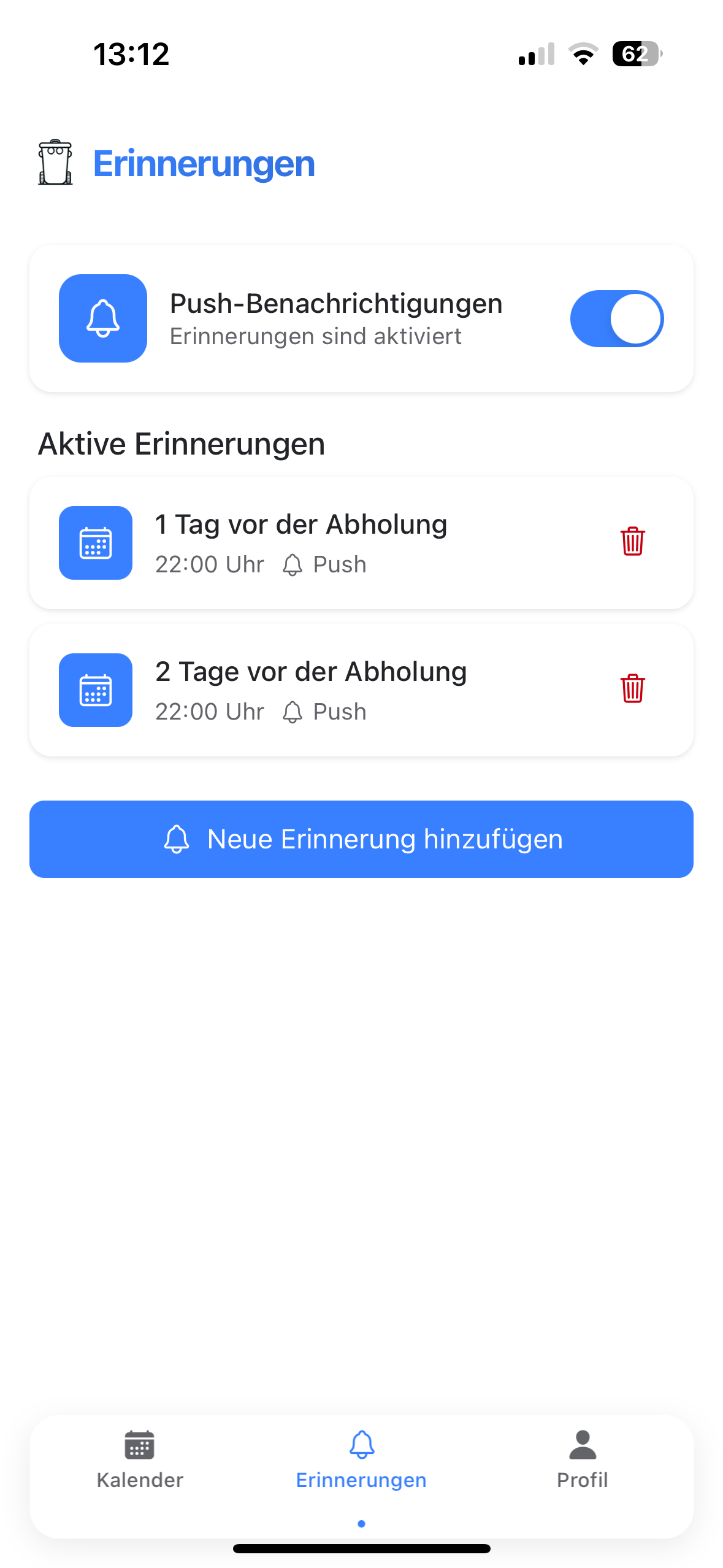 TonnenBuddy App Screenshot 2 - Kalenderansicht